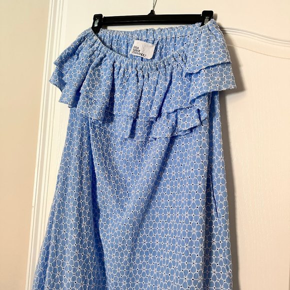 Lisa Marie Fernandez light blue Eyelet strapless cotton belted maxi dress S - Picture 8 of 13